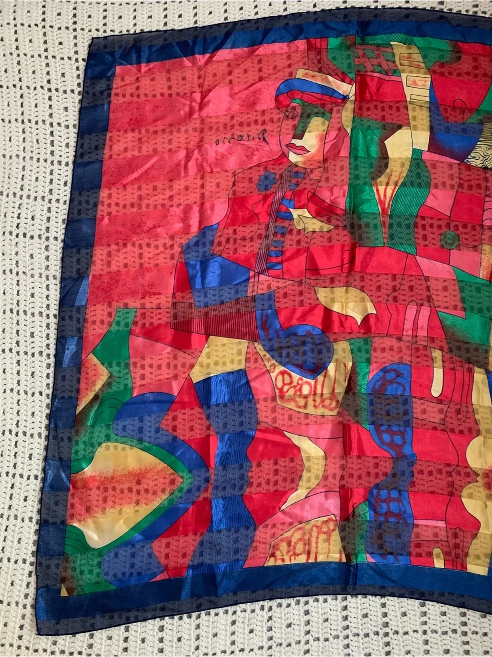 Vintage Picasso Abstract Big Bold Square Silk Scarf Tapestry